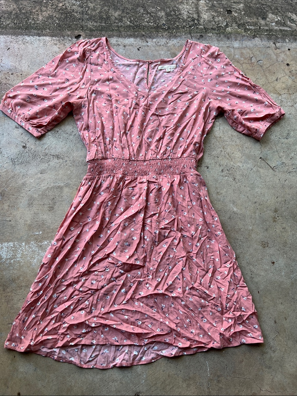 Girls Pink Floral Smocked Waist Dress